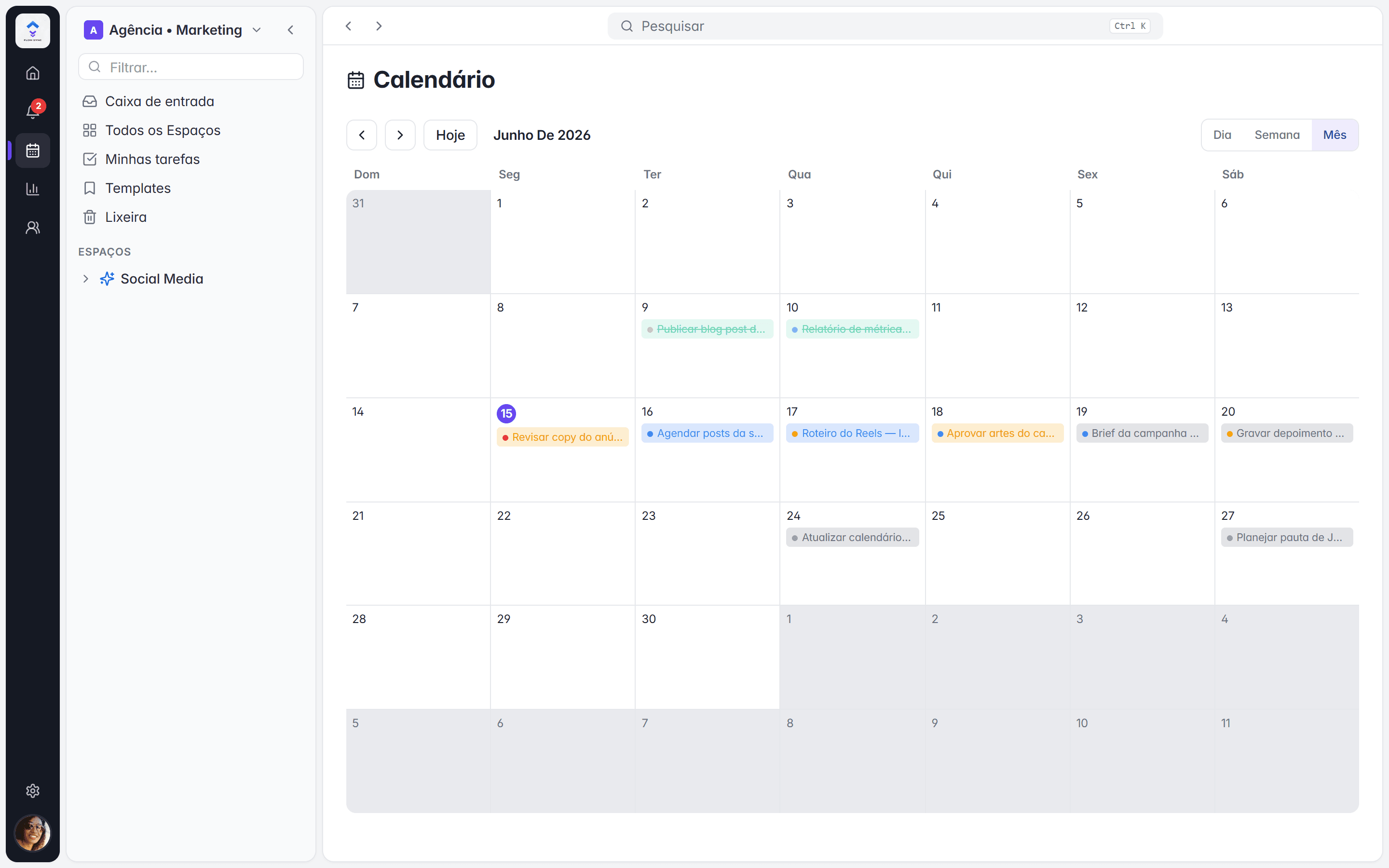 TaskFlow — calendário
