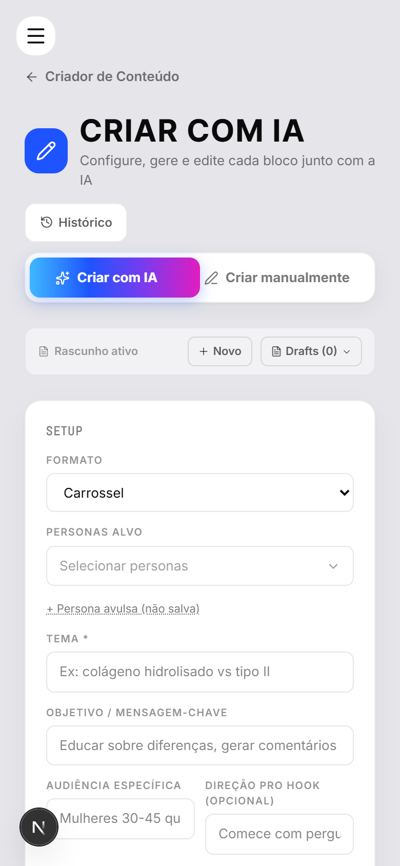 Print do app — criação com IA