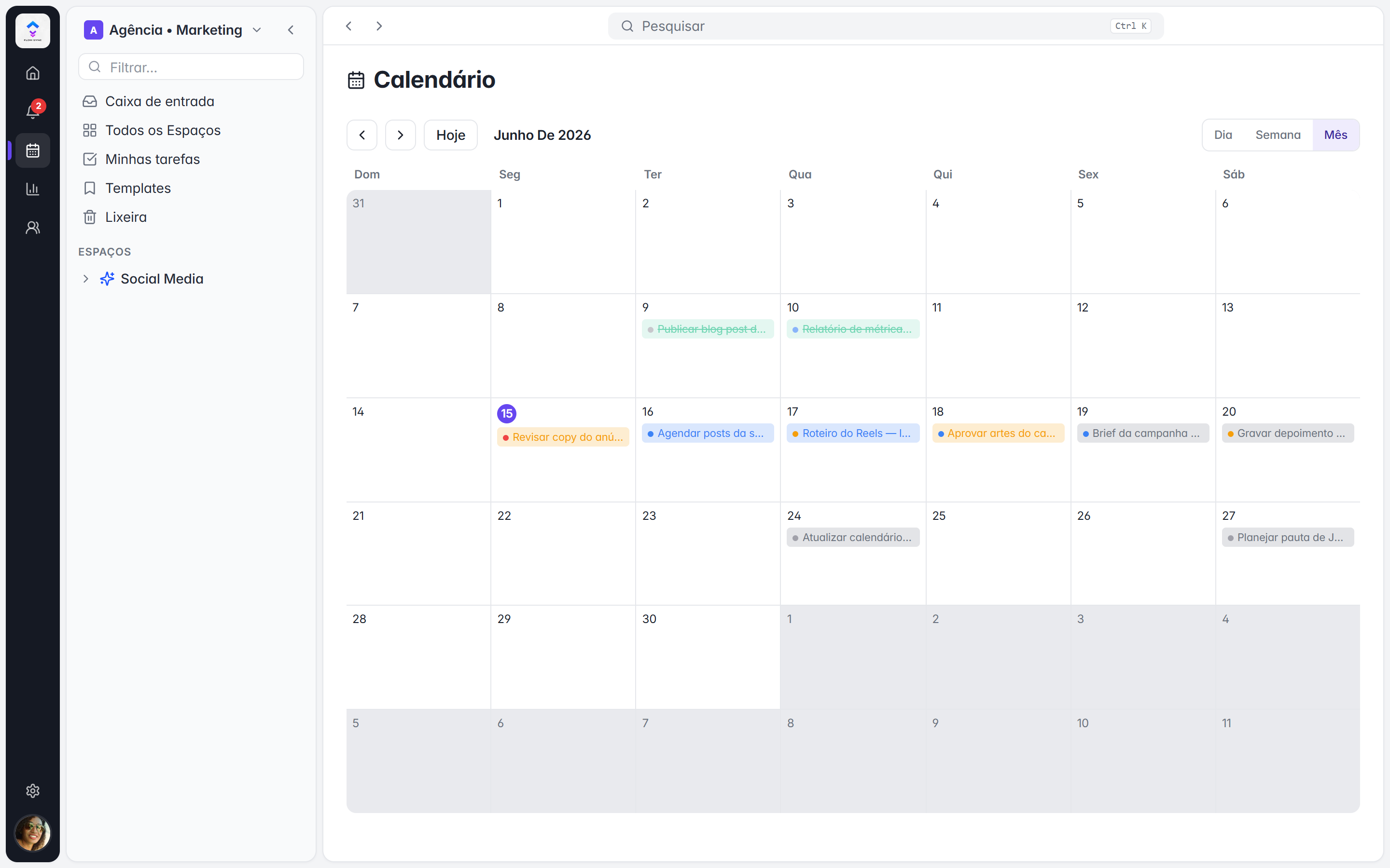 Print do app — calendário